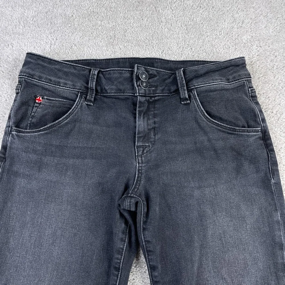 Hudson Jeans Womens 29 Black Collin Flare‎ Low Rise Distressed Denim Fray Hems